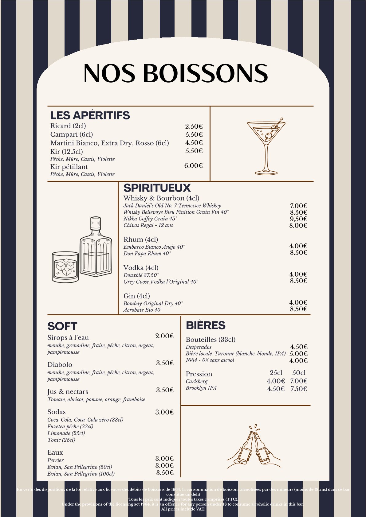 Aperçu de la carte des boissons MaMiDou