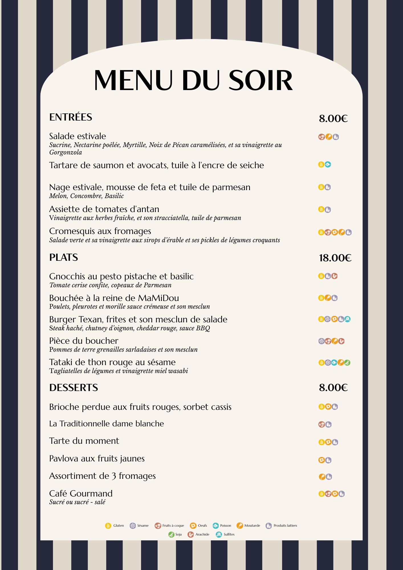 Aperçu de la carte du soir MaMiDou